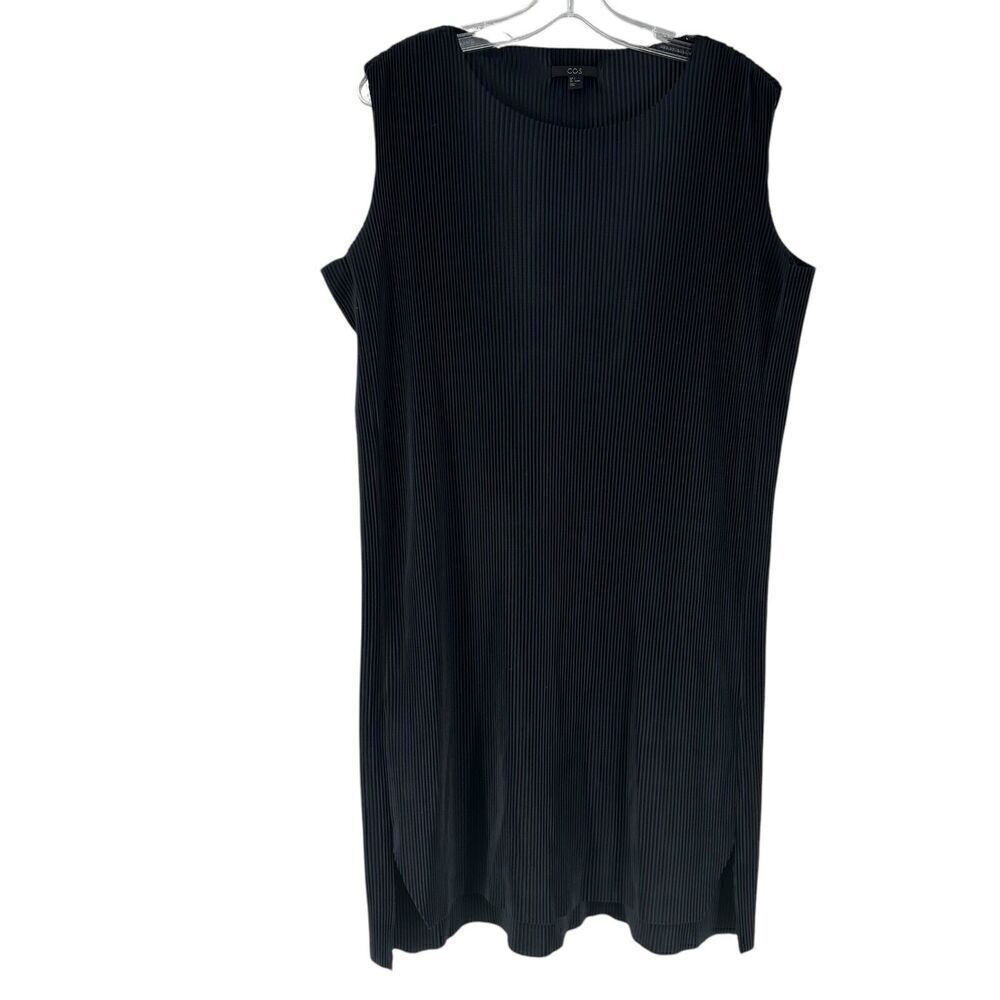 COS Dress Accordion Pleated Sleeveless Darkest Navy Blue Size S Oversized Boxy